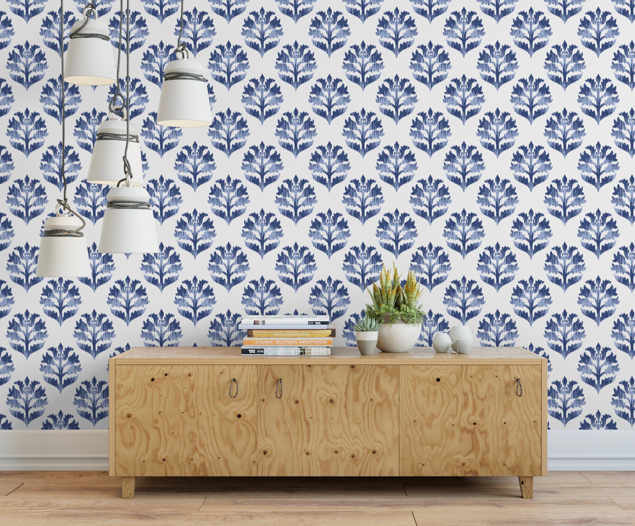 Peel and Stick Wallpaper Blue Navy Ikat Wallpaper/ Removable Etsy