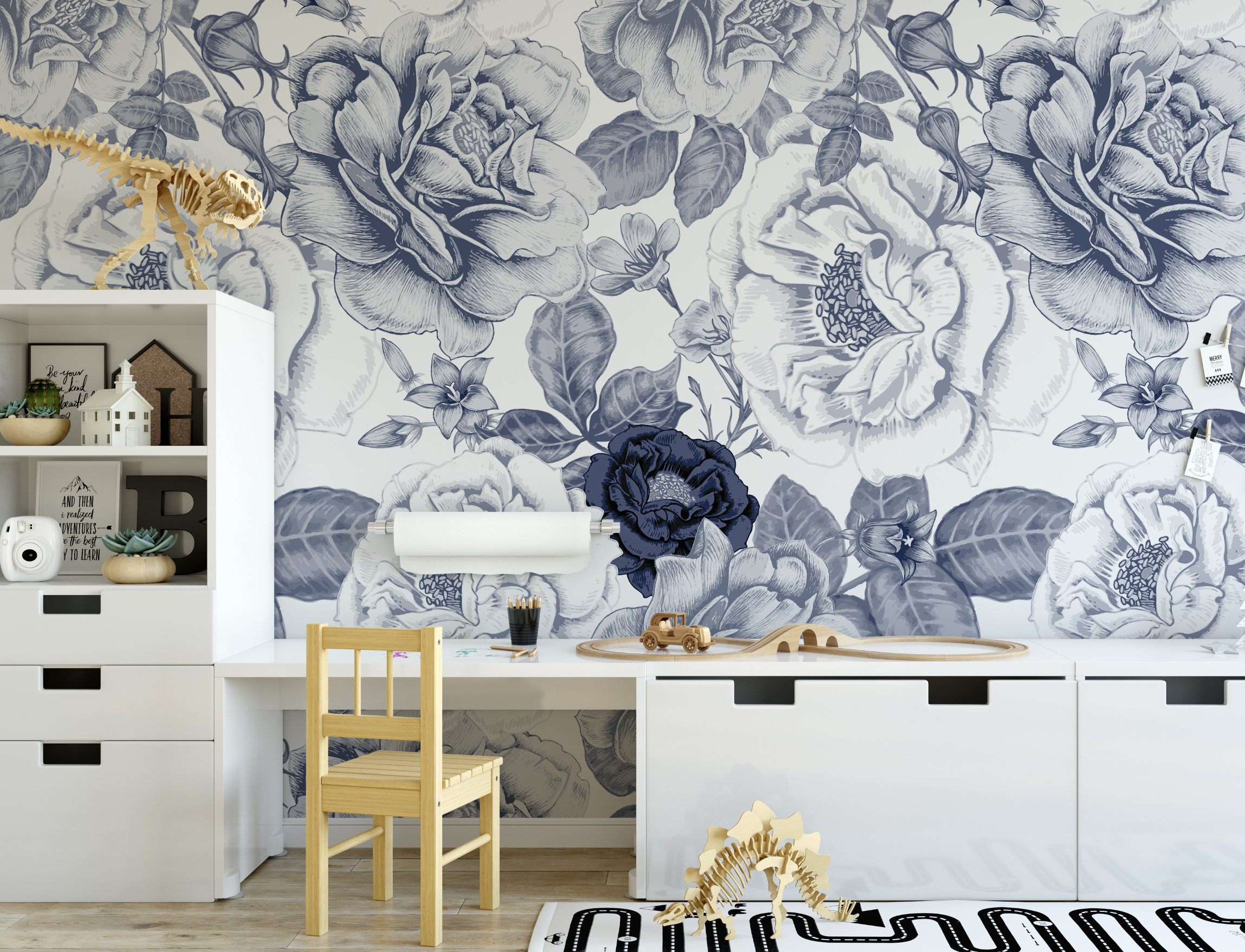 Navy Peel and Stick Wallpaper Blue and White Floral/ Vintage Etsy