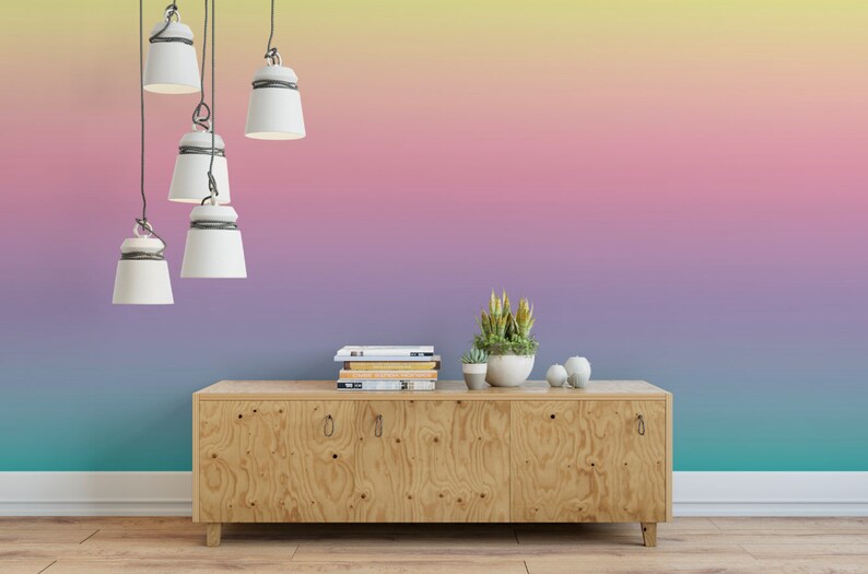 Wallpaper Ombre Teal Rainbow/ Peel and Stick Wallpaper/ Etsy