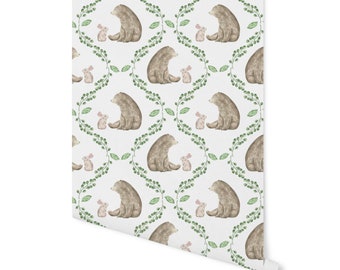 Bunny and Bear Nursery Wallpaper | Woodland Animals, Removable