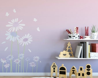 Pink Purple Daisy Ombre Peel and Stick Wallpaper/ Blush and Periwinkle Daisy Ombre Wall Mural/ Wallpaper/ Unpasted/ Pre-Pasted WW2149