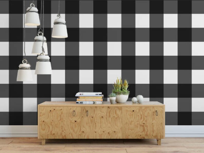 XL Buffalo Check Black and White Wallpaper // Removable Etsy