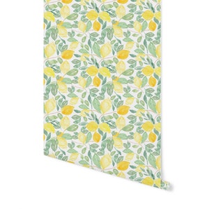 Watercolor Lemon Wallpaper // Removable Wallpaper// Peel and Stick Wallpaper// Unpasted Wallpaper // Pre-Pasted Wallpaper WW1919