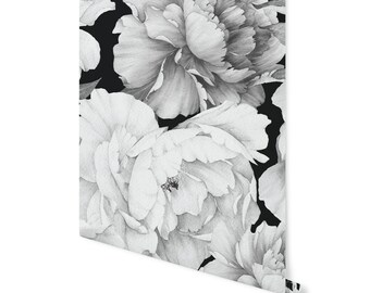 Peel and Stick Wallpaper Floral/ Black Peony Wallpaper/ Removable Wallpaper/ Unpasted Wallpaper/ Pre-Pasted Wallpaper WW2210
