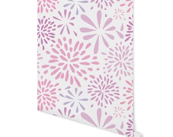 Light Pink Flower-works Peel and Stick and Traditional Unpasted Girls Whimsical Bedroom Wallpaper WW1759