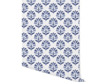 Peel and Stick Wallpaper Blue Navy Ikat Wallpaper/ Removable Wallpaper/ Unpasted Wallpaper/ Pre-Pasted Wallpaper WW2047
