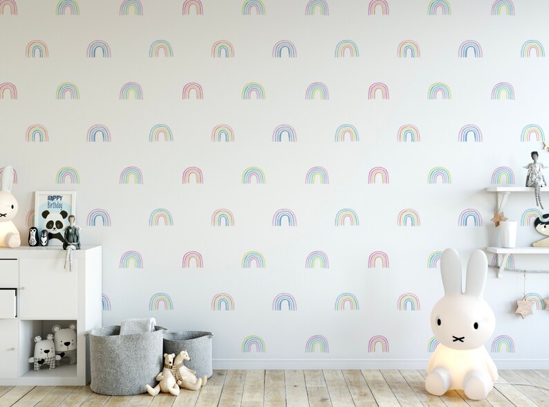 Peel and Stick Wallpaper Rainbow Watercolor/ Pastel Watercolor Rainbow ...