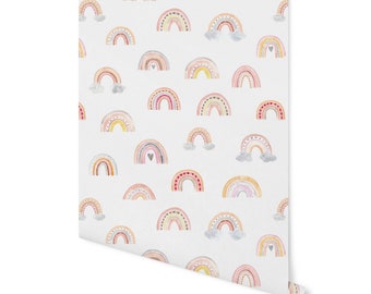 Wallpaper Rainbow/ Whimsical Boho Watercolor Rainbow Wallpaper/ Removable Wallpaper/ Peel and Stick/ Unpasted/ Pre-Pasted Wallpaper WW2069