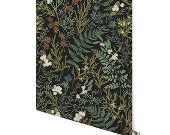 Fern and Berry Wallpaper | Botanical Peel and Stick, Dark Academia
