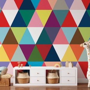 Peel and Stick Wallpaper Kids/ Vibrant Modern Triangles Wallpaper/ Removable Wallpaper/ Unpasted Wallpaper/ Pre-Pasted Wallpaper WW1835