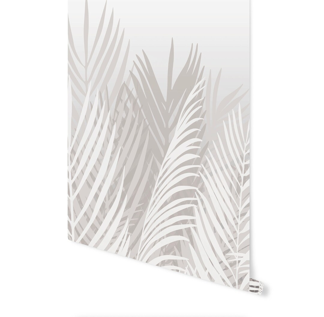 Gray Palm Leaf Wallpaper Mural – Tropical Coastal Peel and Stick - Etsy