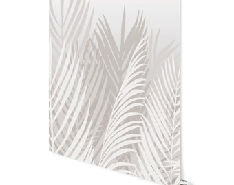 Gray Palm Leaf Wallpaper Mural – Tropical Coastal Peel and Stick