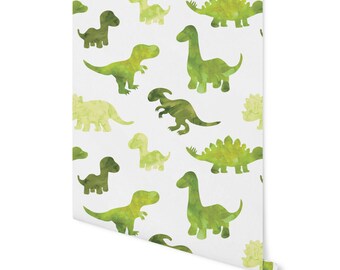Peel and Stick Wallpaper Green/ Watercolor Green Dino Wallpaper/ Removable Wallpaper/ Unpasted Wallpaper/ Pre-Pasted Wallpaper WW2121