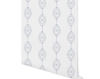 dark blue and white peel and stick wallpaper/ Navy Mandala Wallpaper/ Removable Wallpaper WW2059