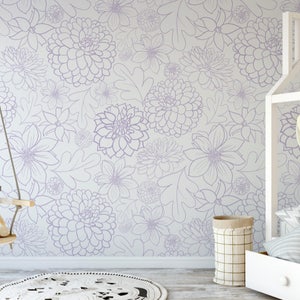 Peel and Stick Wallpaper Floral/ Small Violet Dahlia Wallpaper/ Removable Wallpaper/ Unpasted Wallpaper/ Pre-Pasted Wallpaper WW1709