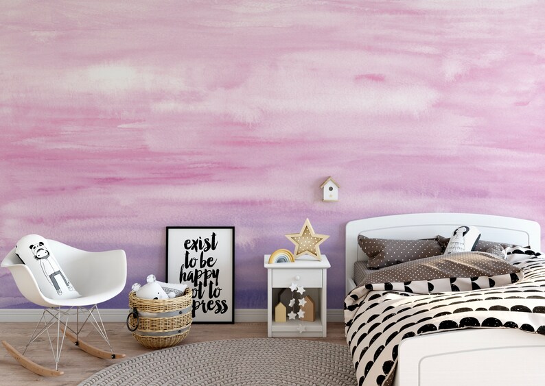 Wallpaper Ombre Pink Watercolor/ Peel and Stick/ Pink & Purple Etsy