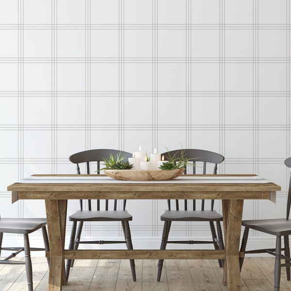 White Windowpane Plaid Wallpaper/ Removable/ Peel and Stick/ Unpasted/ Pre-Pasted Wallpaper WW2336