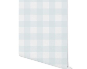Wallpaper Plaid/ Gingham Blue Peel and Stick Wallpaper/ Soft Mint Buffalo Check Wallpaper/ Removable/ Unpasted/ Pre-Pasted Wallpaper WW2224