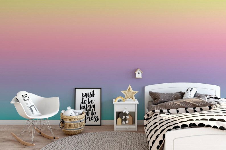 Wallpaper Ombre Teal Rainbow/ Peel and Stick Wallpaper/ Etsy