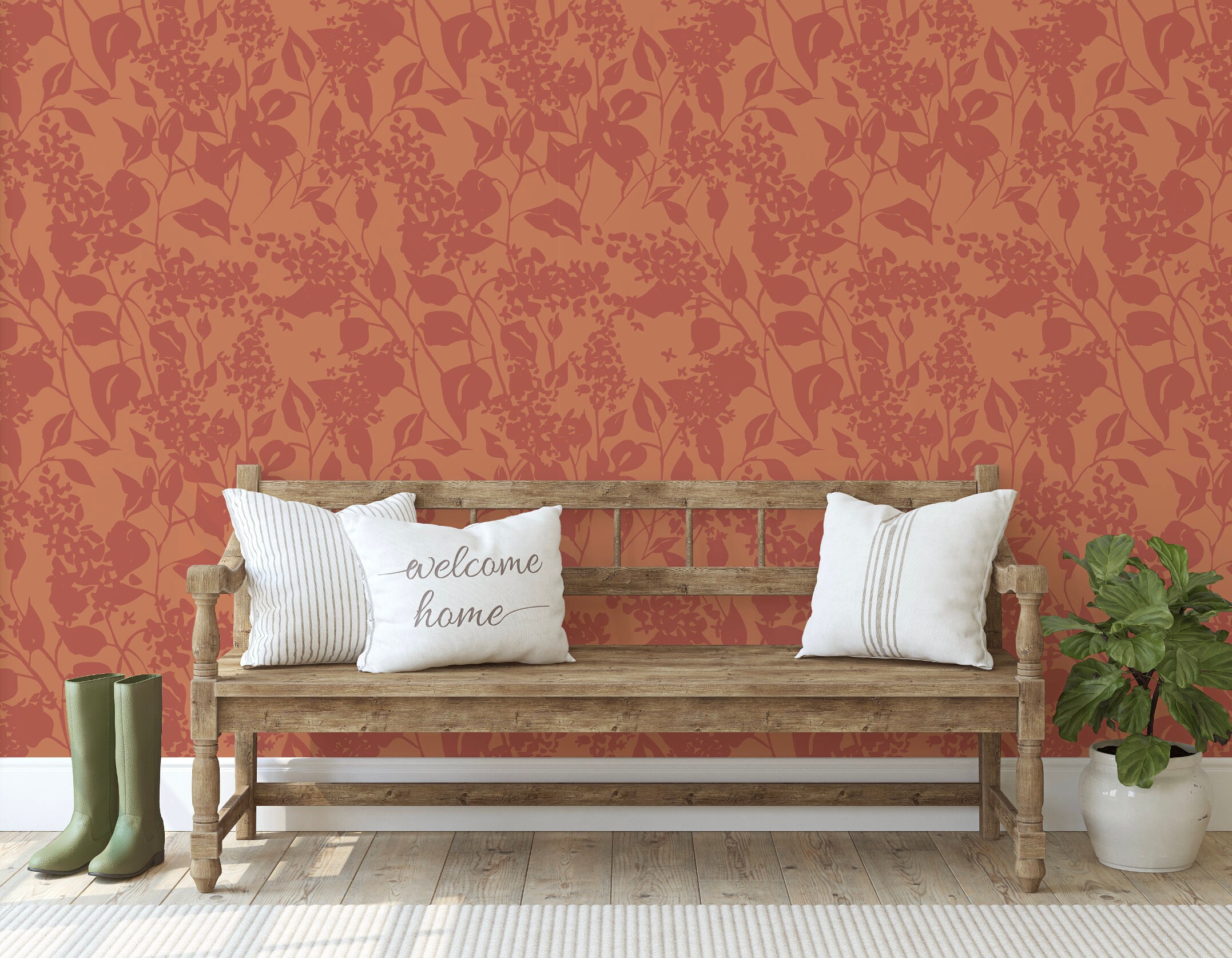 Peel and Stick Wallpaper Boho/ Terra-cotta Abstract Floral | Etsy