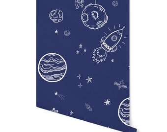 Peel and Stick Wallpaper Blue/ Navy Space Mural Wallpaper/ Removable Wallpaper/ Unpasted Wallpaper/ Pre-Pasted Wallpaper WW1935