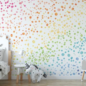 Wallpaper Rainbow Art/ Pastel Rainbow Watercolor Spatter Dot Wallpaper/ Removable Wallpaper/ Peel and Stick/ Unpasted/ Pre-Pasted WW2130