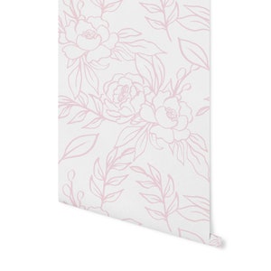 Peel and Stick Wallpaper Pink Floral/ Pink Hand Drawn Peony Wallpaper/ Removable Wallpaper/ Unpasted Wallpaper/ Pre-Pasted Wallpaper WW2222