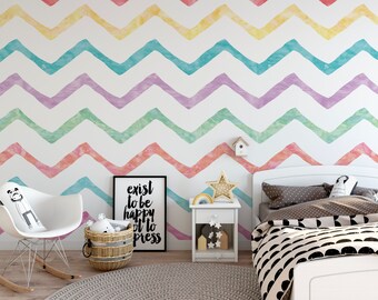 Peel and Stick Wallpaper Kids/ Breezy Pastel Watercolor Chevrons Wallpaper/ Removable Wallpaper/ Unpasted Wallpaper/ Pre-Pasted Wallpaper