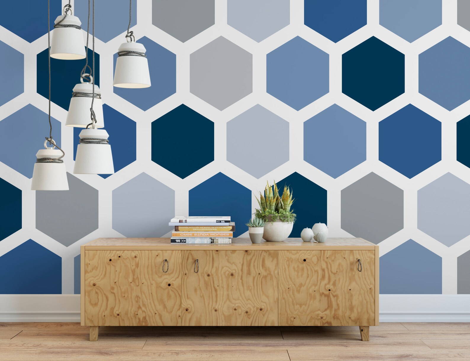 Peel and Stick Wallpaper Blue Hexagons/ Indigo Blue Hexagon Etsy