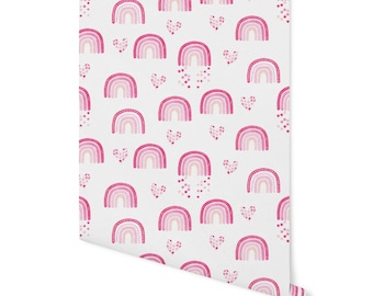 Whimsical Pink Watercolor Rainbow Wallpaper/ Removable Wallpaper/ Unpasted Wallpaper/ Pre-Pasted Wallpaper WW2154