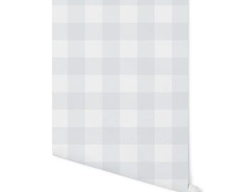 blue and white peel and stick wallpaper gingham buffalo check squares/ Sophisticated Blue Buffalo Check Wallpaper/ Removable WW2225
