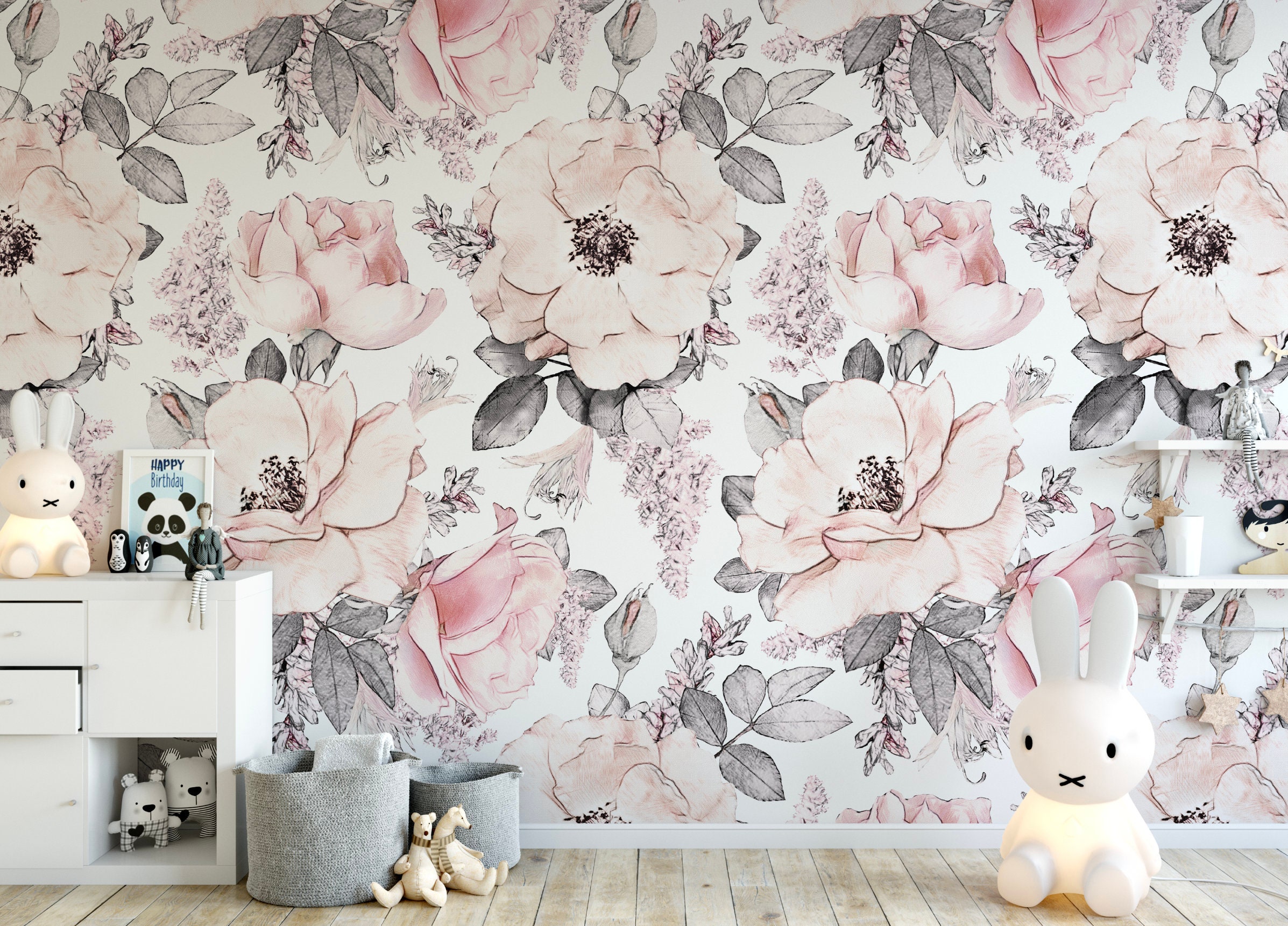 Peel and Stick Wallpaper Floral/ Vintage Pink Roses Removable Etsy
