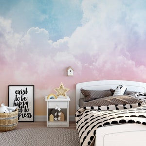 Wallpaper Ombre Cloud Rainbow Pastel/ Peel and Stick Wallpaper/ Rainbow Clouds Ombre/ Removable Wallpaper/ Unpasted/ Mural WW2008