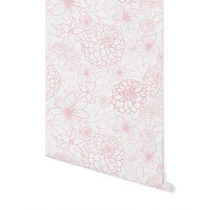 Peel and Stick Wallpaper Pink/ Pink Dahlia Wallpaper/ Removable Wallpaper/ Unpasted Wallpaper/ Pre-Pasted Wallpaper WW1701