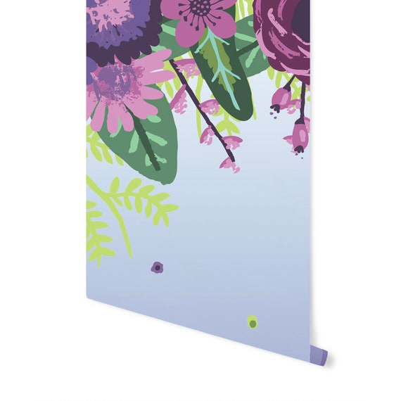 Purple Floral Wall Mural, Whimsical Violet Peel and Stick Wallpaper WW1743