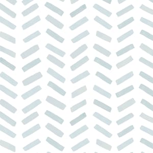 May include: A seamless pattern featuring a repeating herringbone design. The pattern consists of light blue, rectangular brushstrokes arranged in a diagonal, zig-zag formation against a white background. The design has a watercolor aesthetic.