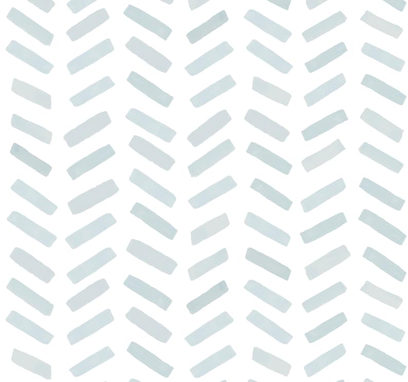 May include: A seamless pattern featuring a repeating herringbone design. The pattern consists of light blue, rectangular brushstrokes arranged in a diagonal, zig-zag formation against a white background. The design has a watercolor aesthetic.
