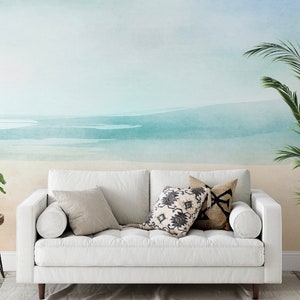 Beach Ombre Peel and Stick Wallpaper/ Beach Watercolor Ombre Wallpaper/ Removable Wallpaper/ Unpasted Wallpaper/ Pre-Pasted Wallpaper WW2046 image 2