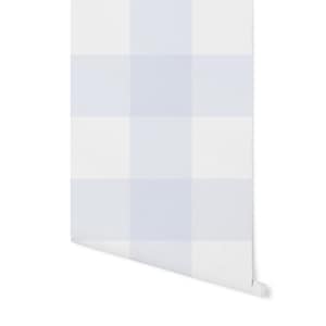 blue and white peel and stick wallpaper gingham buffalo check squares/ Soft Blue XL Buffalo Check Wallpaper/ Removable Wallpaper WW2035
