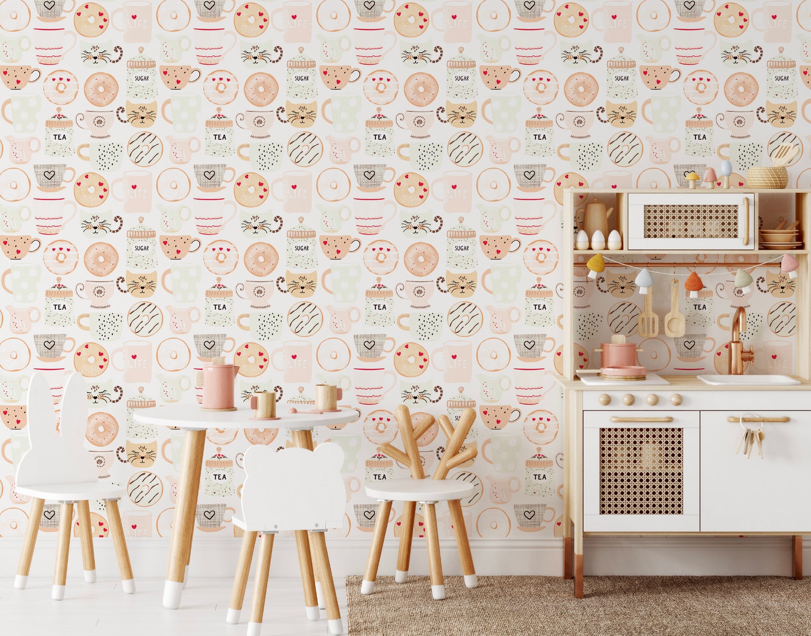 Whimsical Cup of Tea Wallpaper // Removable Wallpaper// Peel - Etsy