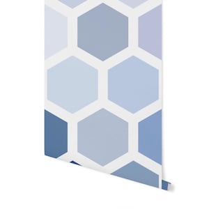 blue and white peel and stick wallpaper/ Ombre Blue Hexagon Wallpaper Mural/ Removable Wallpaper WW2087