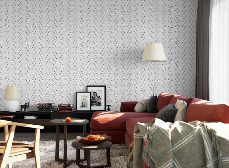 Modern Hand Drawn Herringbone Wallpaper // Removable Wallpaper Etsy