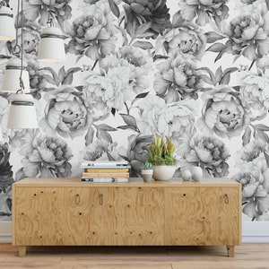 Peel and Stick Wallpaper Floral/ Black and White Peony - Etsy