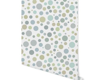 Sage Green Polka Dot Wallpaper - Removable or Unpasted