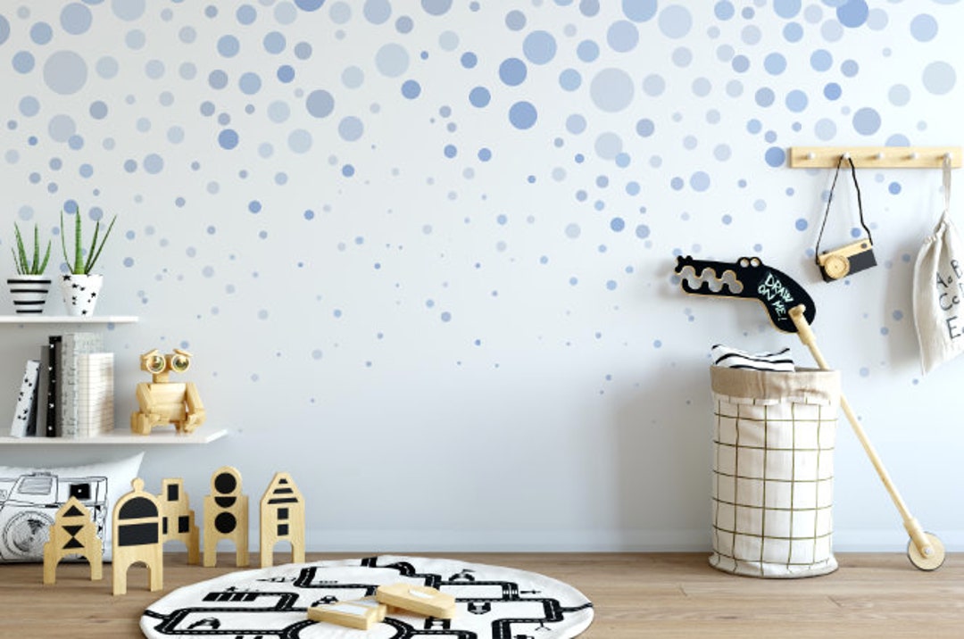 Peel and Stick Wallpaper Blue Dots/ Blue Bubbles Cascading Wallpaper