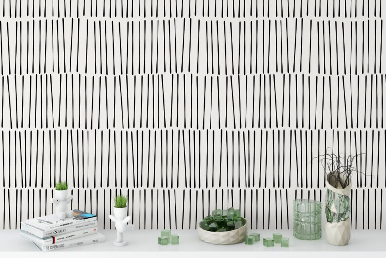 Peel and Stick Wallpaper Black Lines/ Modern Hand Black Drawn Etsy