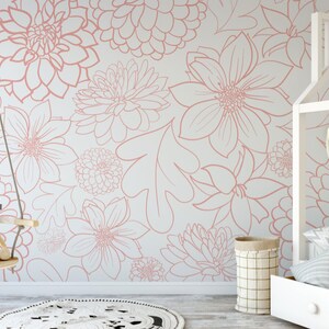 Pink Dahlia Wallpaper / Removable Wallpaper / Peel and Stick Wallpaper / Unpasted Wallpaper / Pre-pasted Wallpaper WW1701