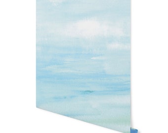 Wallpaper Ombre Blue Teal Beach Water/ Peel and Stick Wallpaper Teal/ Teal & Blue Watercolor Wallpaper/ Removable Unpasted Pre-Pasted WW2028