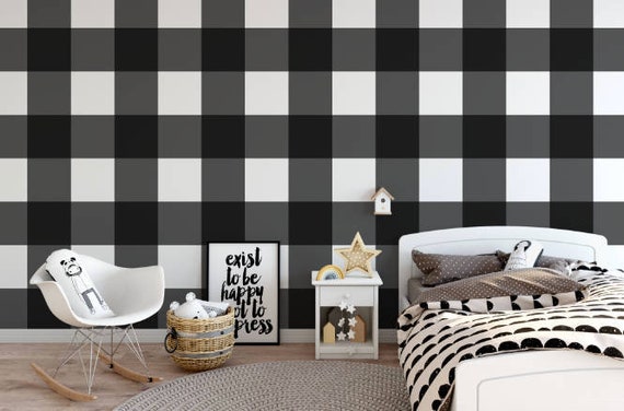 Xl Buffalo Check Black And White Removable Wallpaper Buffalo Plaid Peel And Stick Wallpaper Self Adhesive Wall Mural