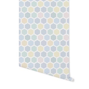 Peel and Stick Wallpaper Colorful Hexagons/ Pastel Hexagon Wallpaper/ Removable Wallpaper/ Unpasted Wallpaper/ Pre-Pasted Wallpaper WW1969